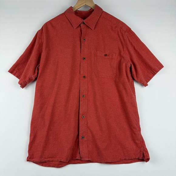 Orvis Men’s L Red Orange HempBlend Short Sleeve Button-Up Shirt Classic Fit - Picture 1 of 8